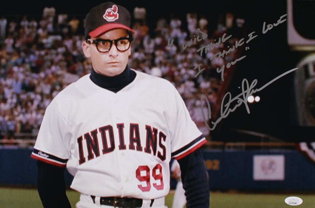 Charlie Sheen rare custom Movie Quote "Wild Thing I Think I Love You" Major League 12x18 JSA Witnessed