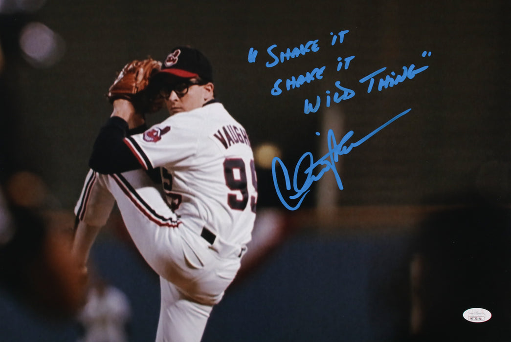 Charlie Sheen rare Movie Quote & Inscription "Shake it shake it Wild Thing" Blue Major League 12x18 JSA Witnessed