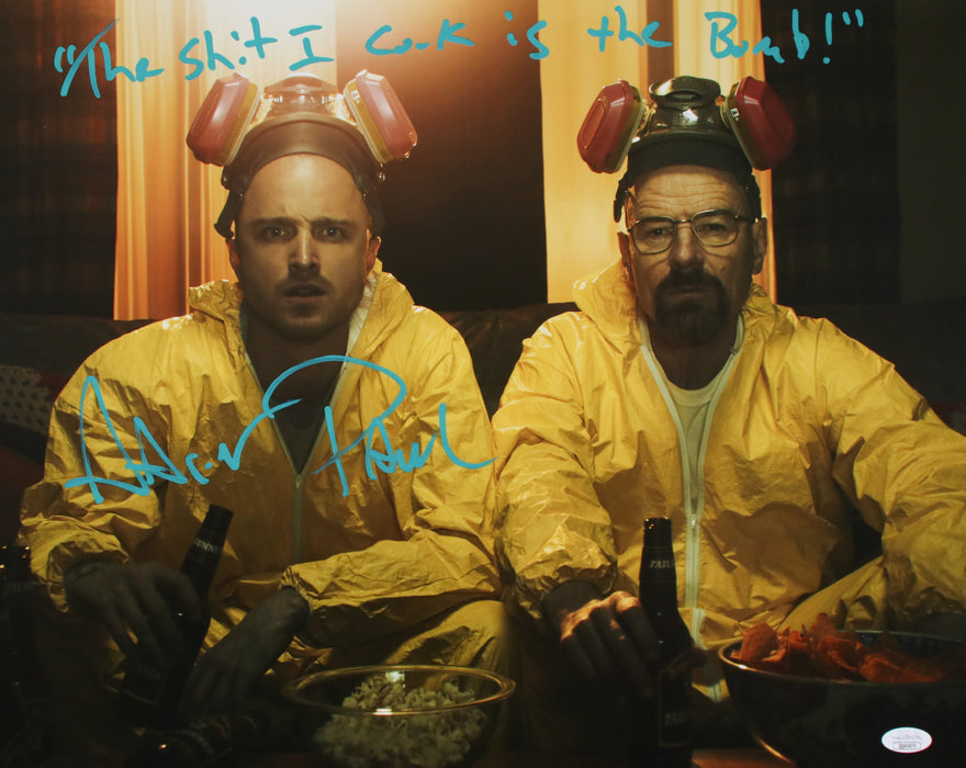 Aaron Paul 16x20 with "The shit I cook is the Bomb!" quote. JSA QQ41675