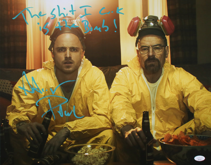 Aaron Paul 16x20 with "The shit I cook is the Bomb!" quote. JSA QQ41674