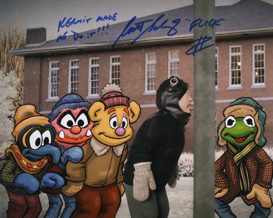A Christmas Story Muppets Mashup 8x10 signed by Scott Schwartz with "Kermit Triple Dog Dares you" inscription