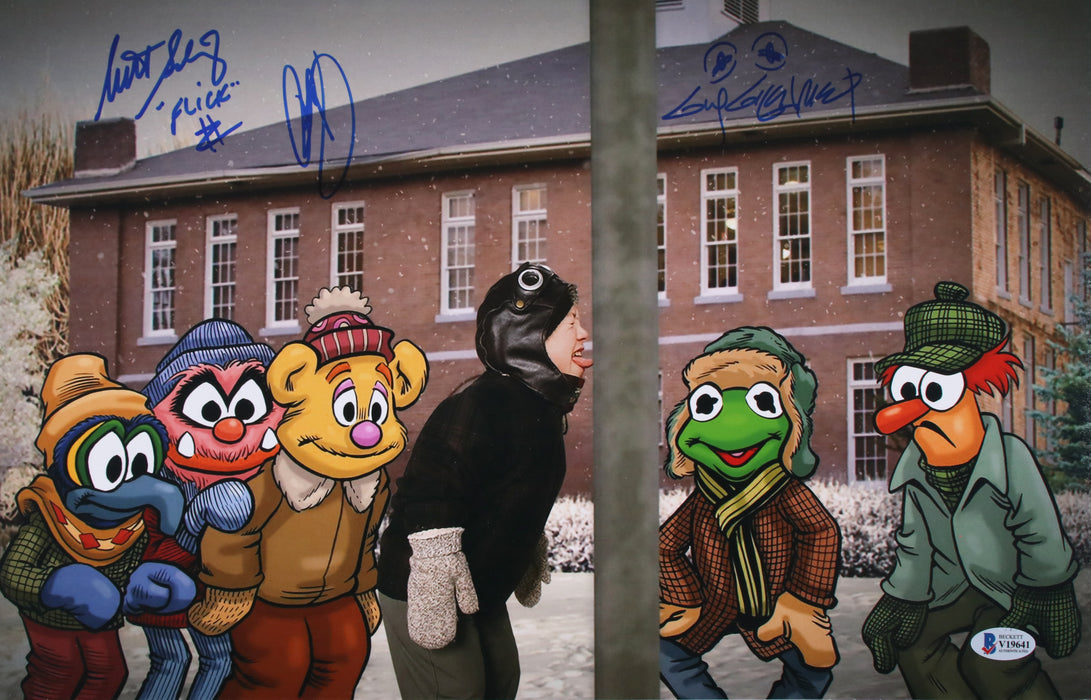 Only 200 pieces exist!  A Christmas Story Muppets Mashup 11x17 signed by Peter Billingsley, Scott Schwartz & Guy Gilchrist - Beckett Auth